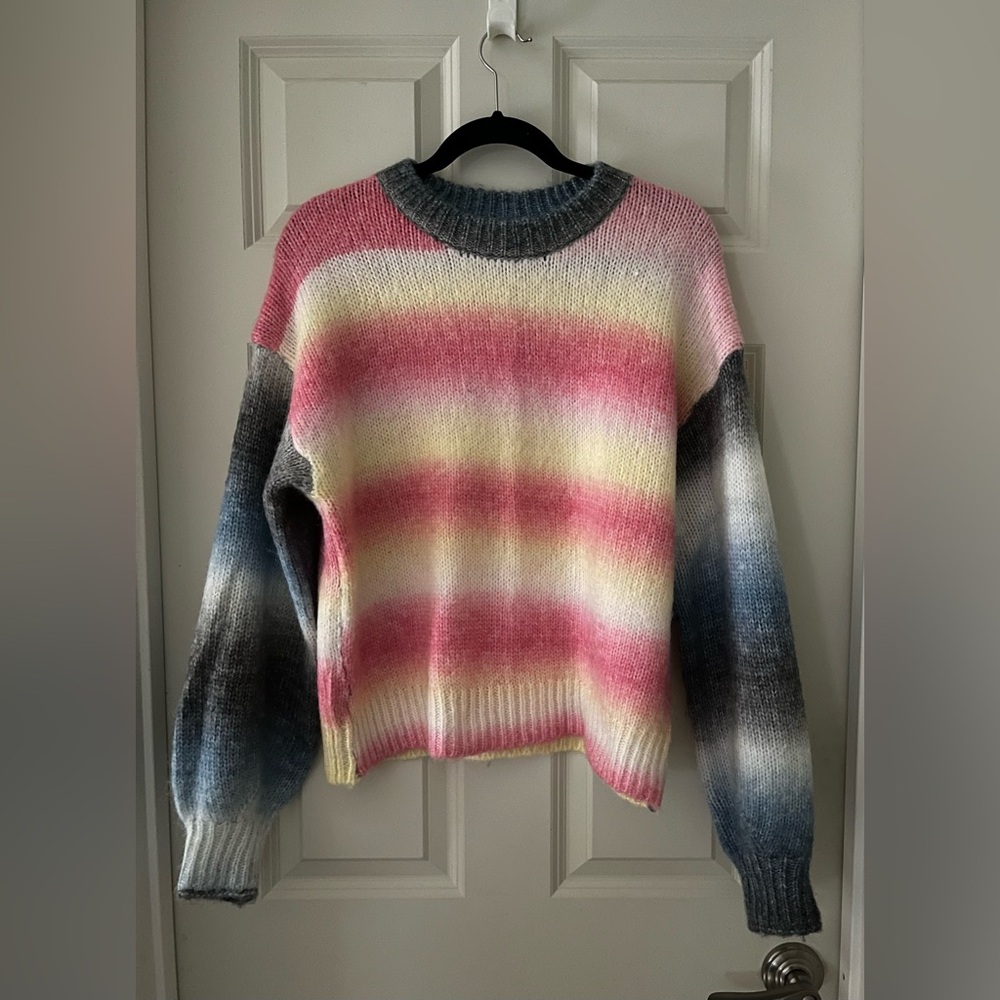 Women’s Storia Chunky Knit Crewneck Sweater MultiColored Ombré Balloon Sleeves S